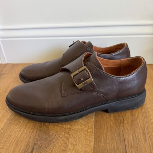 FitFlop HAGEN Mens Leather Monk Shoes - Brown with Brass Derby Buckle | Size 12 main image 5